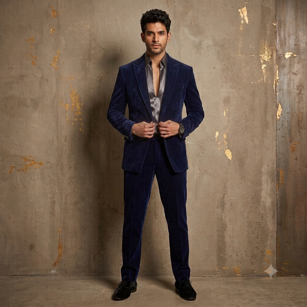 Suit Blue Velvet Peak Collar