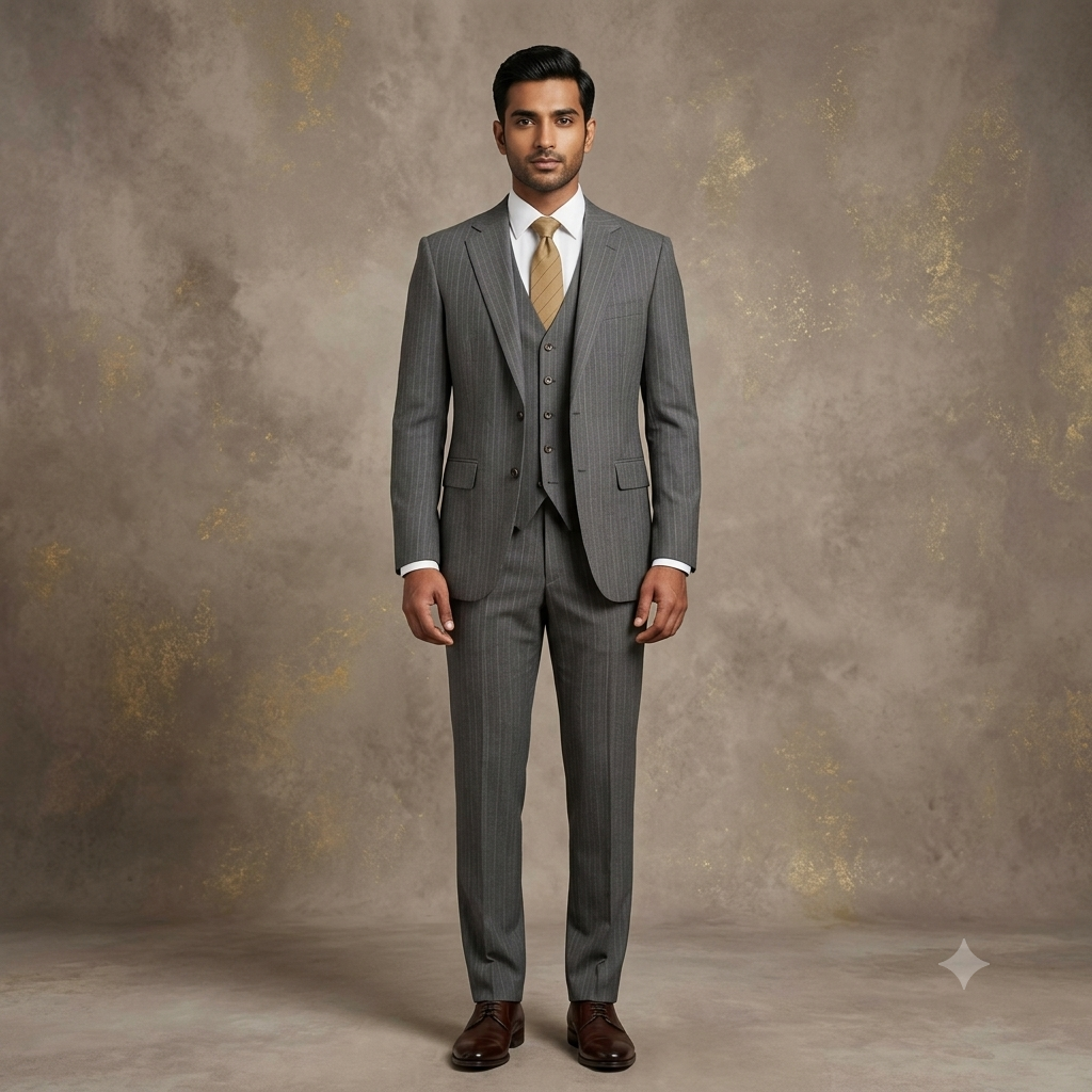 The Notch Collar Pin StripedThree Piece Suit