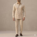 Beige Formal Linen Shirt with embroidery
