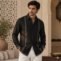 Black Formal Linen Shirt with embroidery