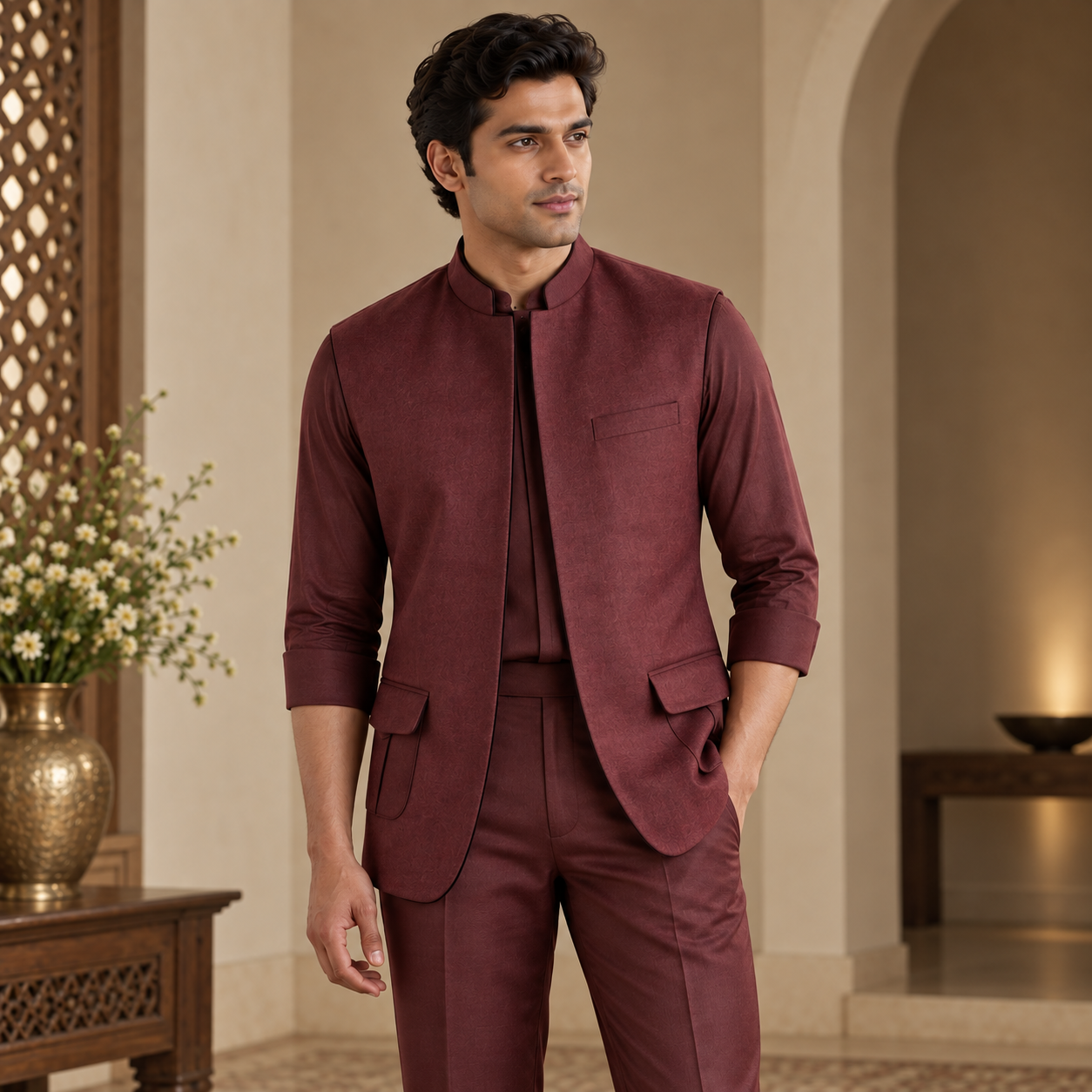 Jodhpuri Jacket made of Viscose Velvet