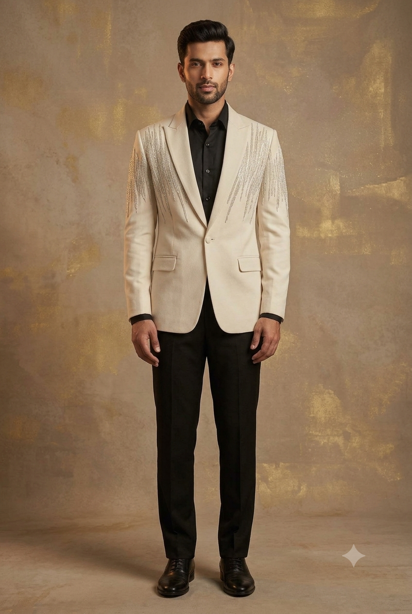 The Ivory Cascade Shimmer Embroidered Tuxedo
