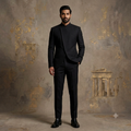 The Minimalist Jet Black Extended-Front Concealed-Placket Jodhpuri Suit