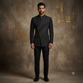 The Jet Black Linear Graphic Extended-Front Jodhpuri Suit