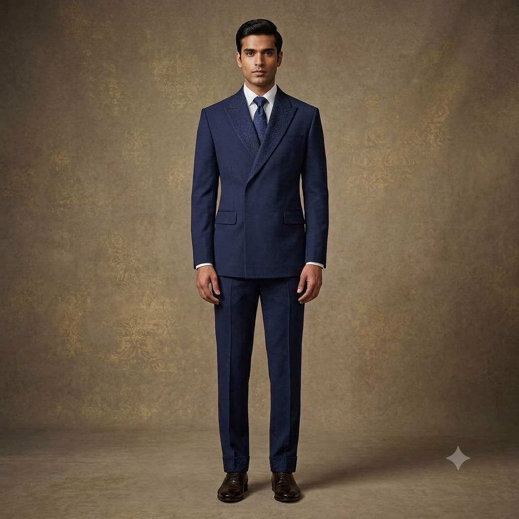 The Imperial Blue Textured Peak Lapel Double-Breasted Suit