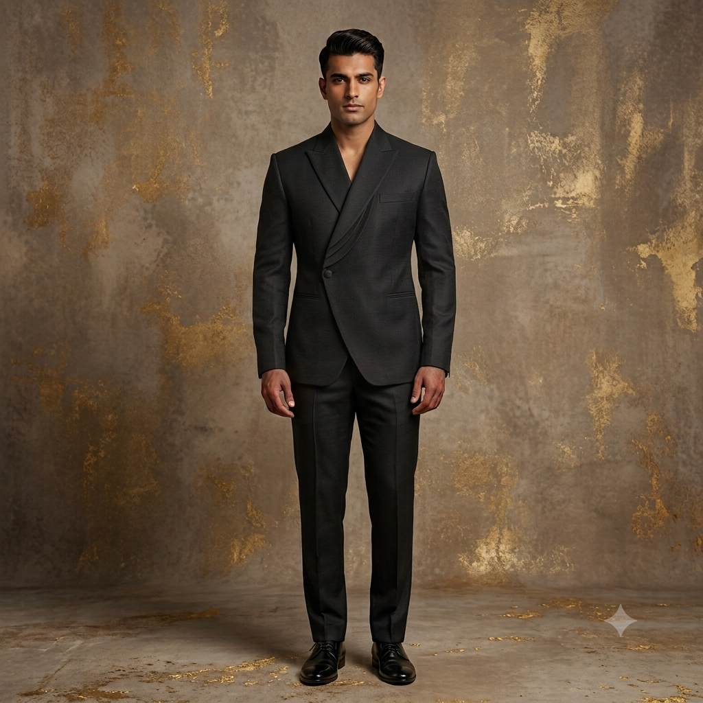 The Onyx Layered Peak Lapel Crossover Suit