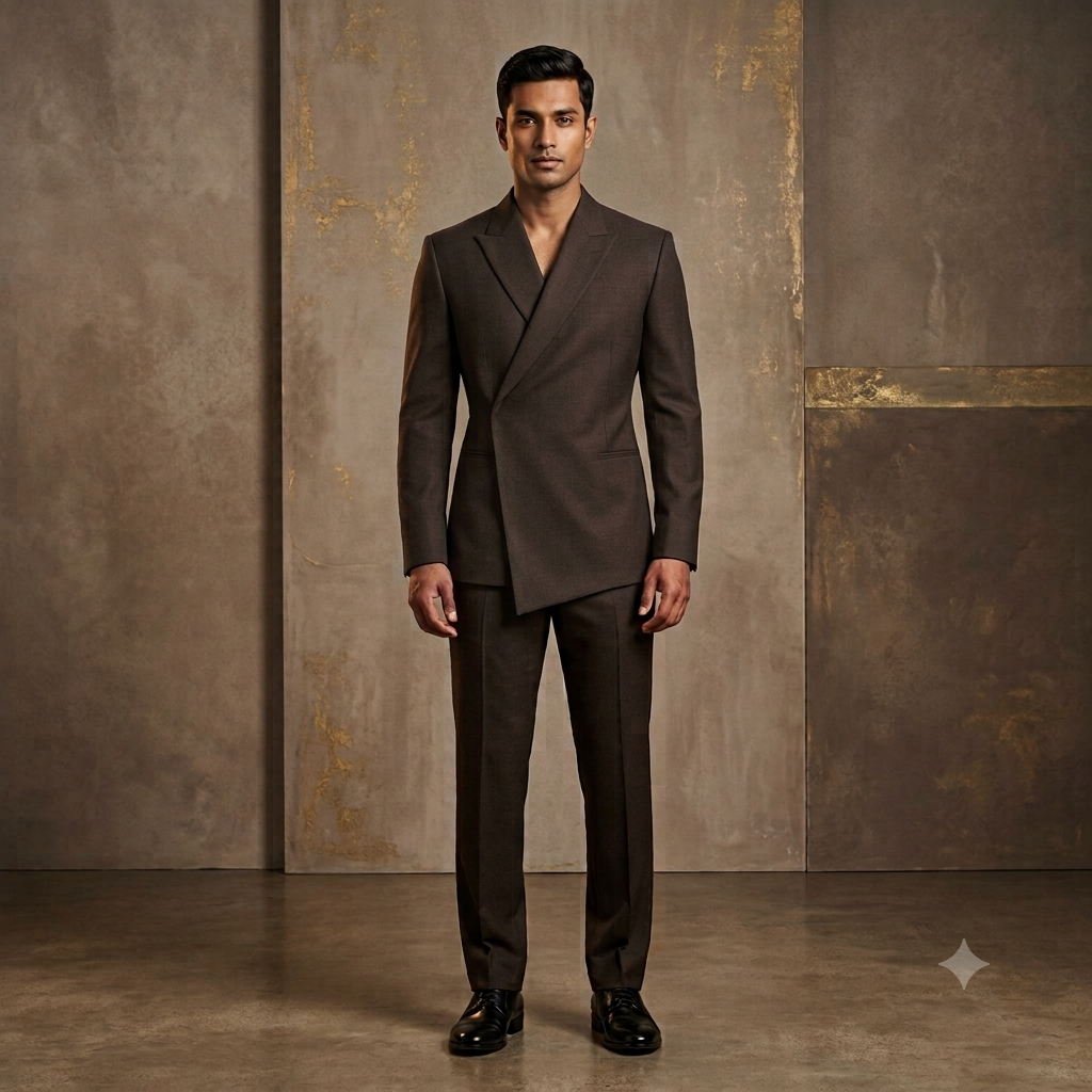 Charcoal Extended Angular Hem Crossover Suit
