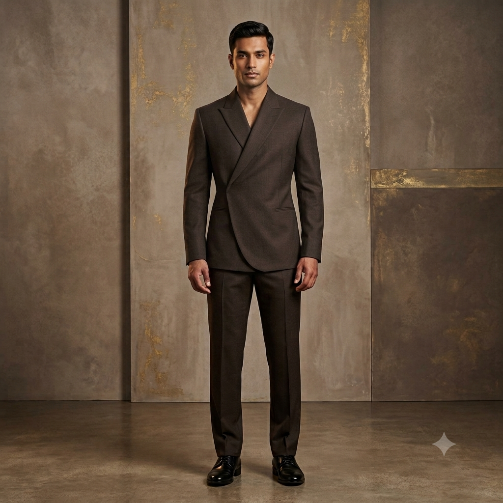 The Espresso Curved Crossover Peak Lapel Suit