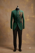 The Emerald Green Jodhpuri Suit with Gold Phoenix Hand-Embroidery
