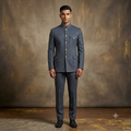 The Bluish-Grey Military-Inspired Structured Jodhpuri Suit
