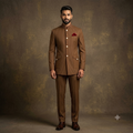 The Rust Brown & Beige Pinstripe Embroidered Jodhpuri Suit