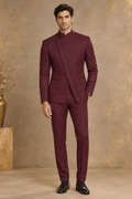 The Deep Wine Extended-Front Architectural Jodhpuri Suit