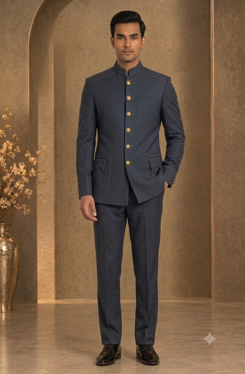 The Slate Bluish-Grey Pick-Stitched Heritage Jodhpuri Suit