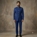 The Royal Blue Pintucked Jodhpuri Suit with Embroidered Collar