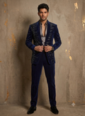 The Galaxy Blue Velvet Sequin Embellished Tuxedo