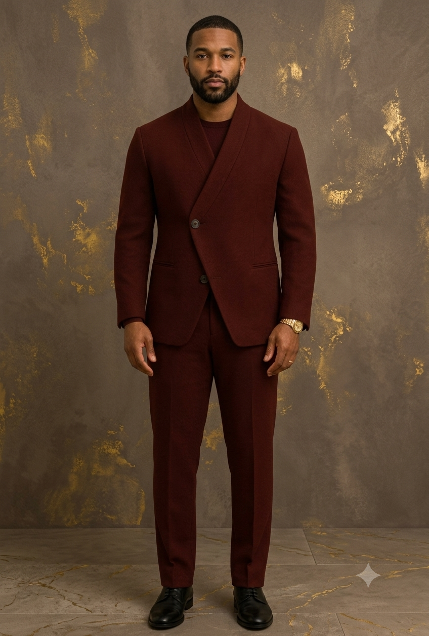 Wine Drape Collar Crossover Evening Suit