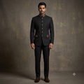 The Jet Black Striped Jodhpuri Suit with Embroidered Accents
