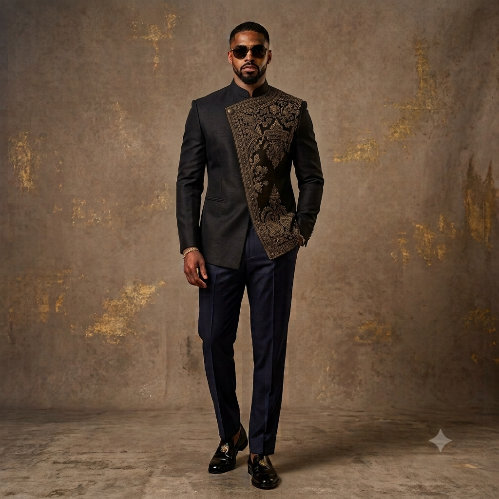 The Antique Gold Intricate Hand-Embroidered Jodhpuri Suit