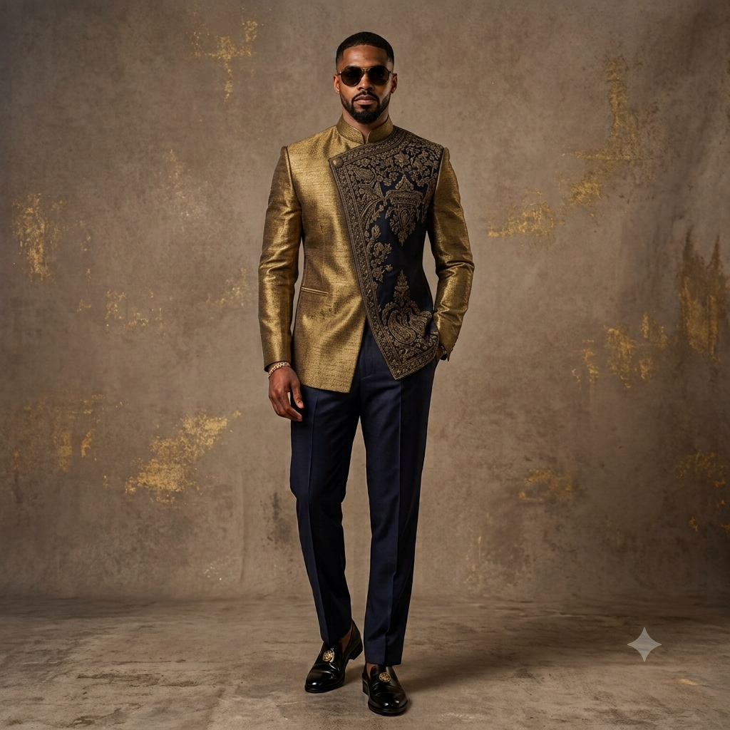 The Antique Gold Intricate Hand-Embroidered Jodhpuri Suit