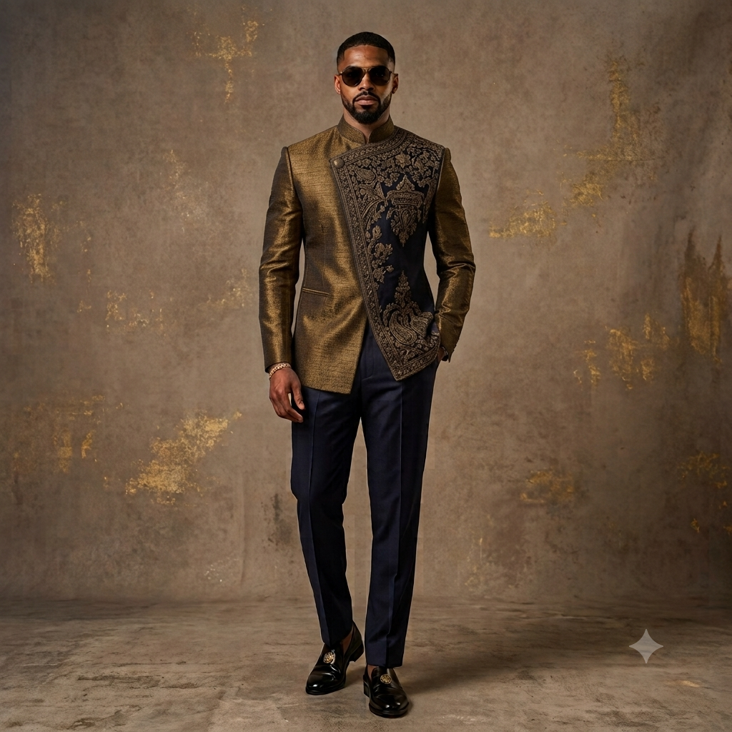 The Antique Gold Intricate Hand-Embroidered Jodhpuri Suit