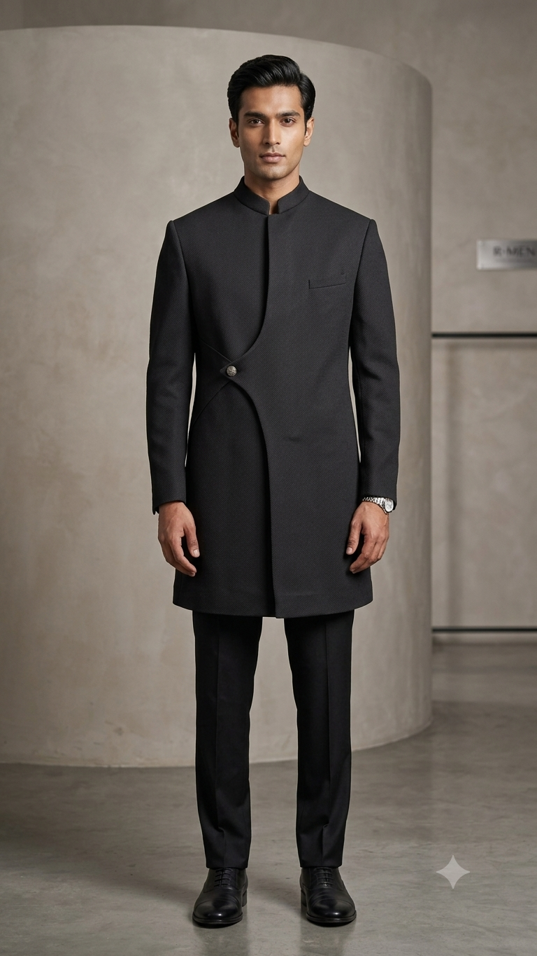 The Onyx Curved Waist-Fastened Architectural Indo-Western