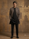 The Taupe Textured Open-Front Indo-Western & Onyx Kurta Set