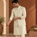Jodhpuri Jacket in Light Lemon Chanderi Cutwork