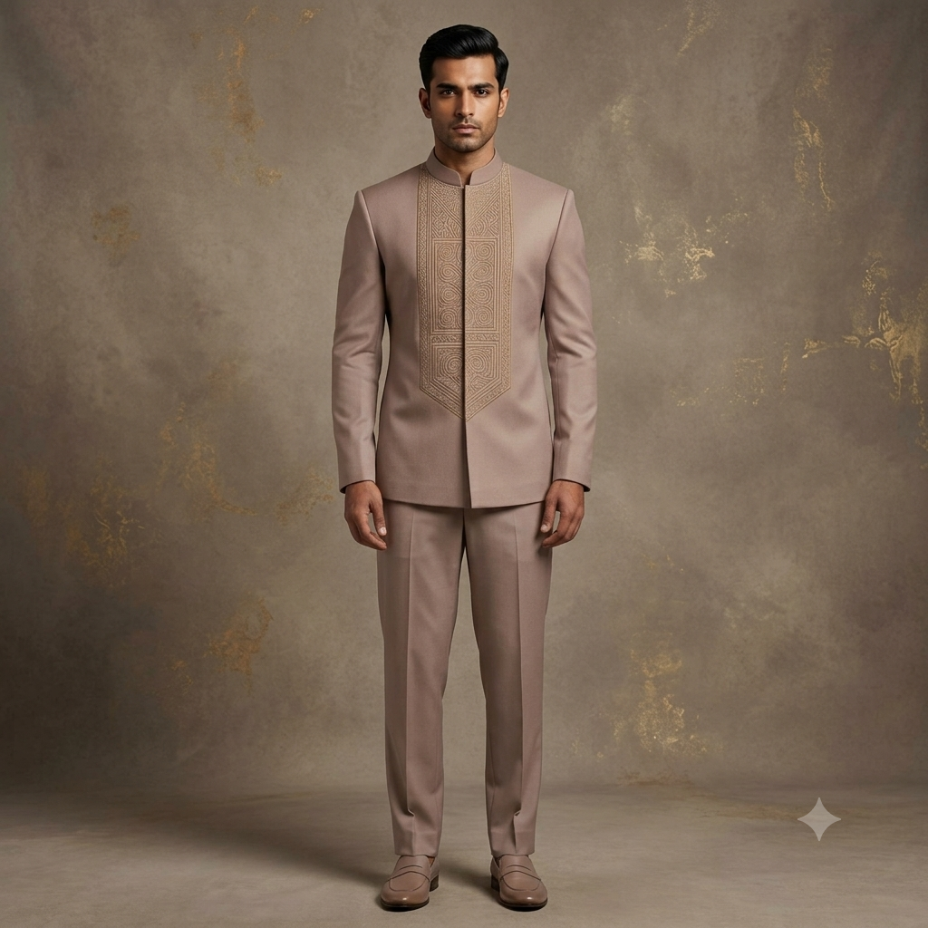 The Beige Embroidered Yoke Jodhpuri Suit