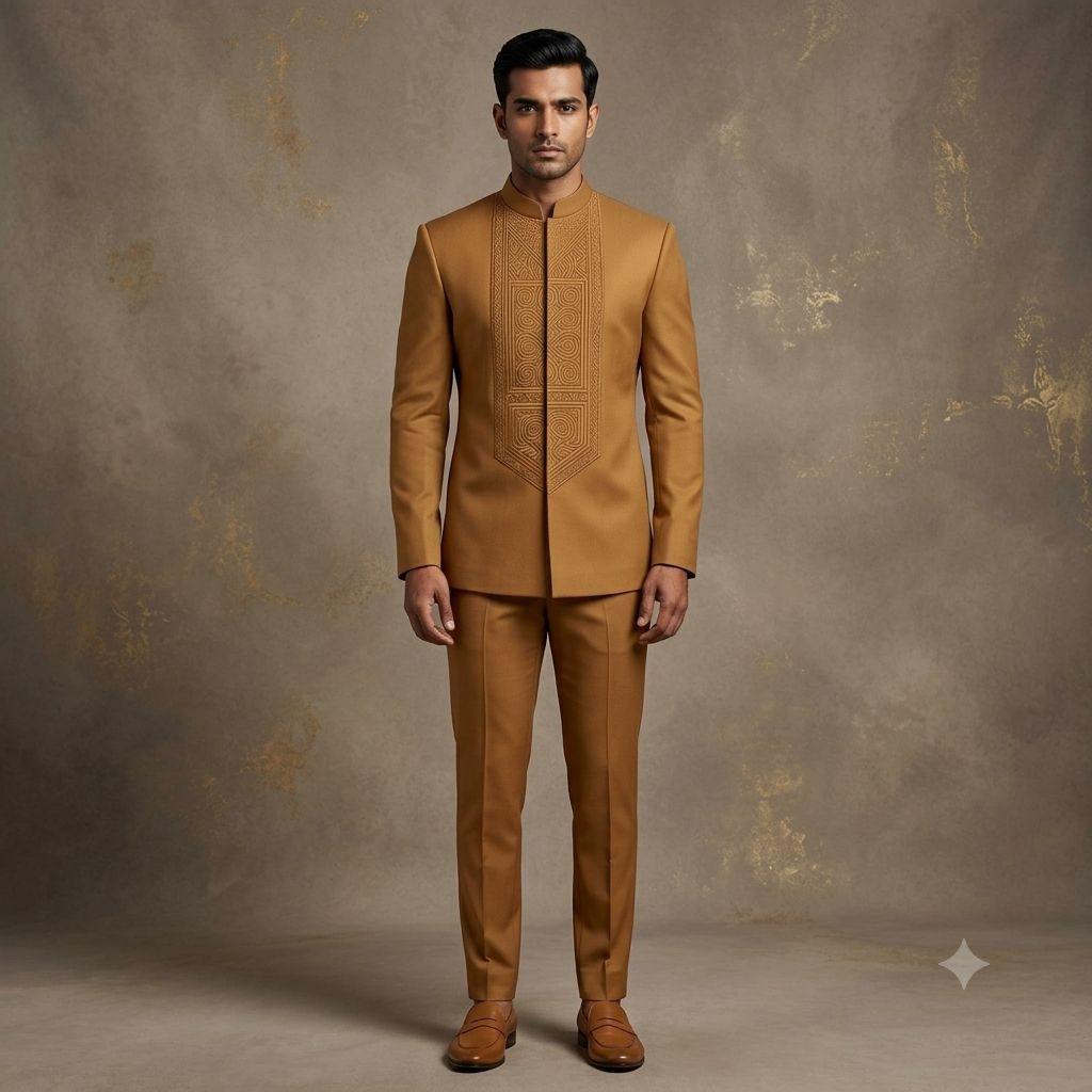 The Beige Embroidered Yoke Jodhpuri Suit