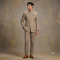 Title: The Taupe Beige Embroidered Collar Jodhpuri Suit