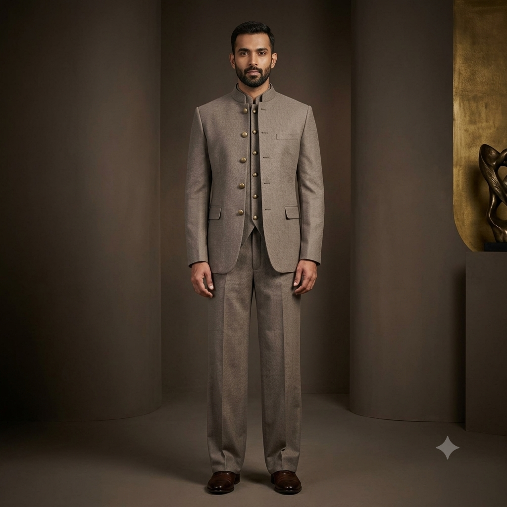 The Taupe Three-Piece Layered Jodhpuri Suit