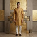 The Royal Antique Gold Geometric Silk Nehru Jacket Set