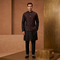 The Imperial Midnight Black & Wine Geometric Block-Printed Silk Jodhpuri Set