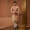 The Royal Honey Gold & Dusty Rose Geometric Silk Jodhpuri Set