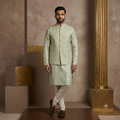 The Imperial Mint Green Geometric Block-Printed Silk Jodhpuri Set