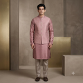 The Ultra rich Dusty Onion color Geometric Lattice Silk Jodhpuri Jacket Set