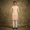 The Royal Peach Geometric Silk Jodhpuri Jacket & Tonal Kurta Set