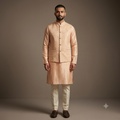 The Royal Peach Geometric Sequin Bundi & Silk Kurta Set