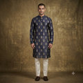 The Imperial Navy & Gold Booti Printed Silk Kurta Set