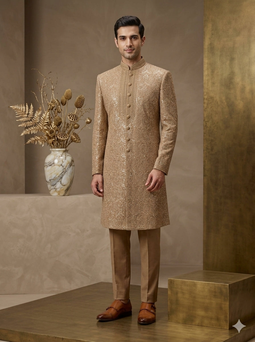 Gold Sequin Embroidered Shervani