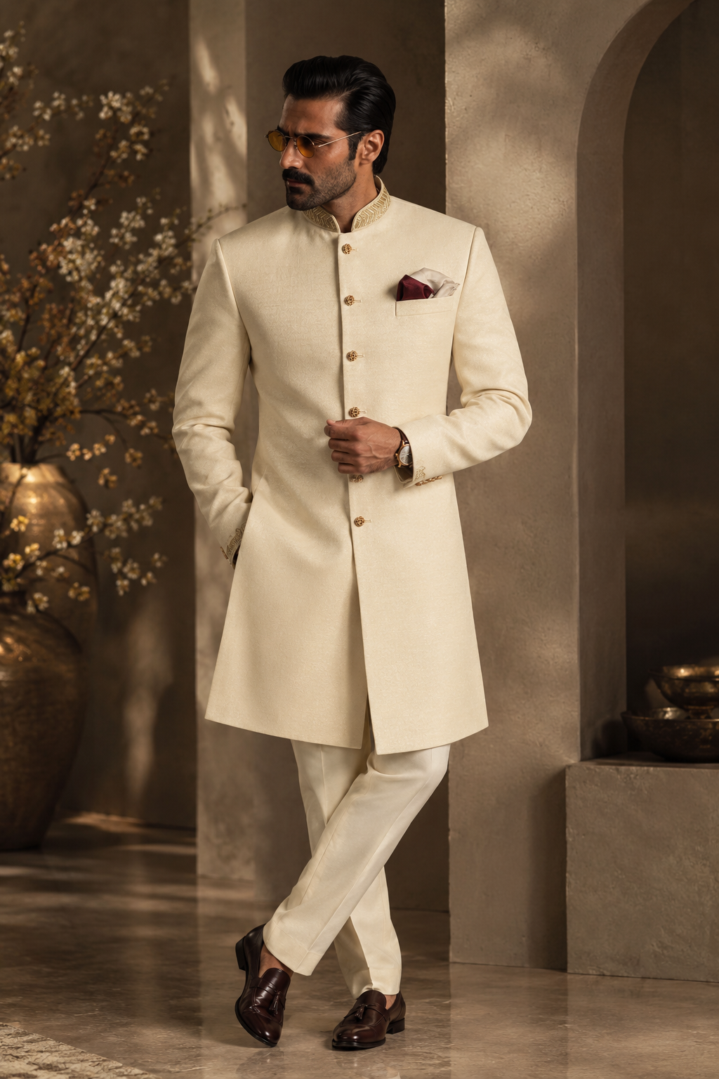 Warm Ivory Shervani
