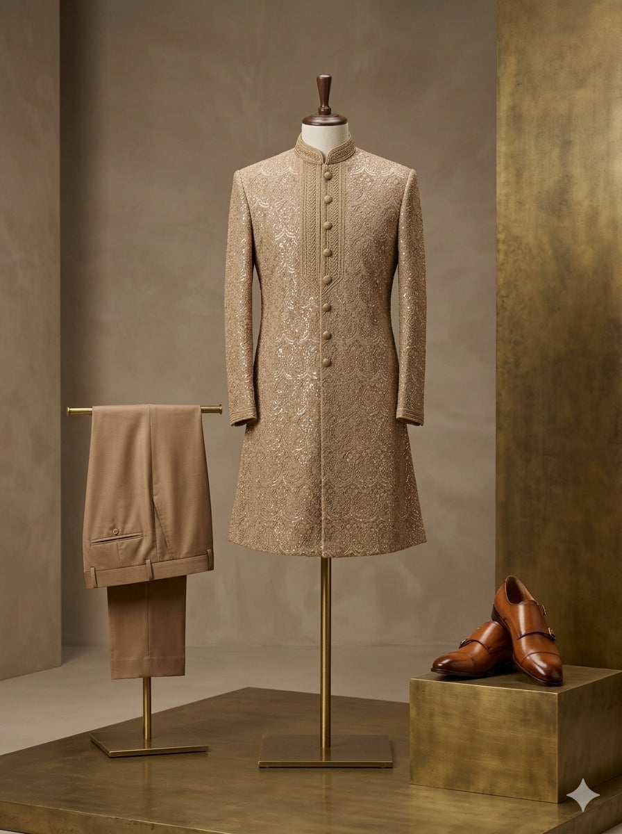 Gold Sequin Embroidered Shervani