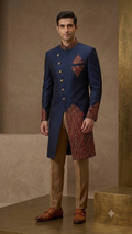The Navy Pashmina Kashmiri Motif Sherwani