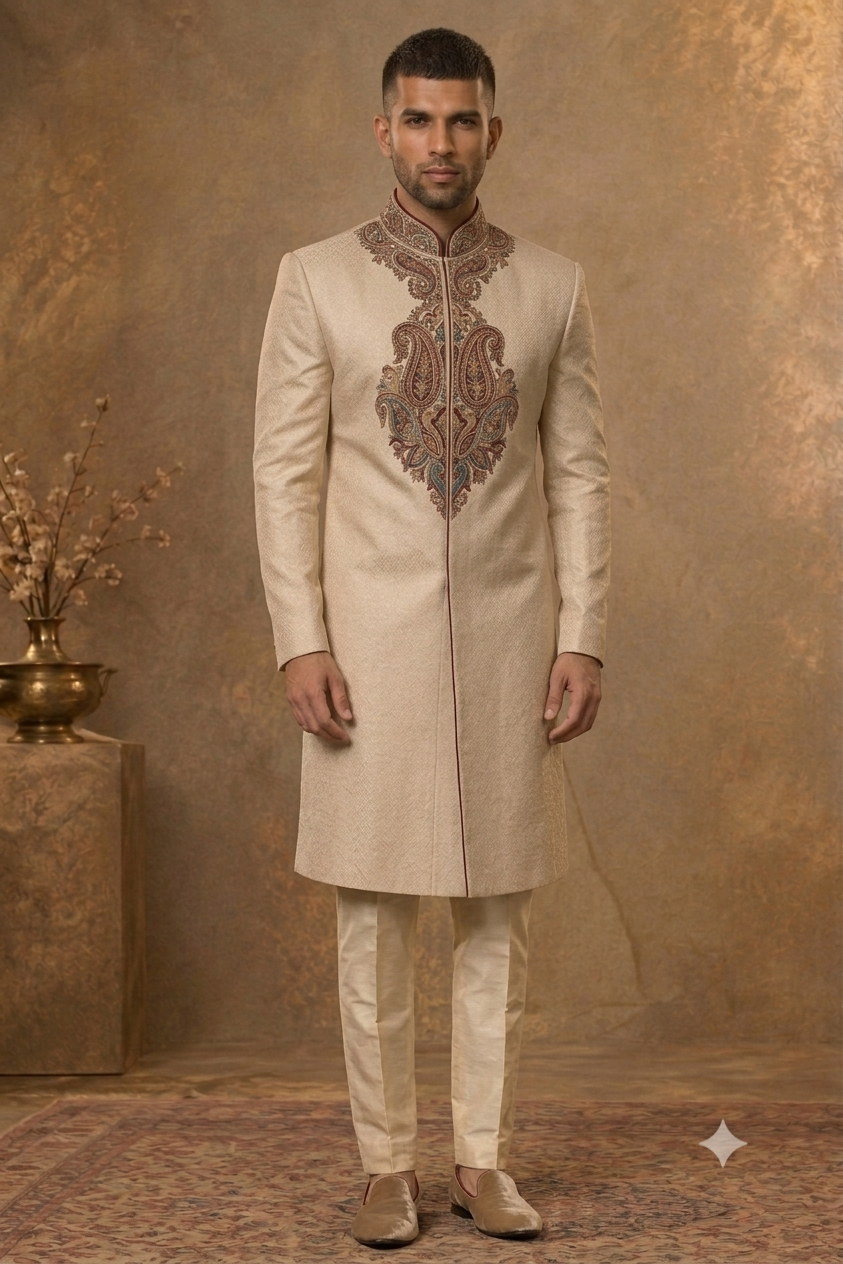 The Ivory Pashmina Motif Sherwani