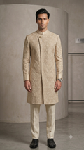 The Imperial Champagne All-Over Textured Overlap Shervani