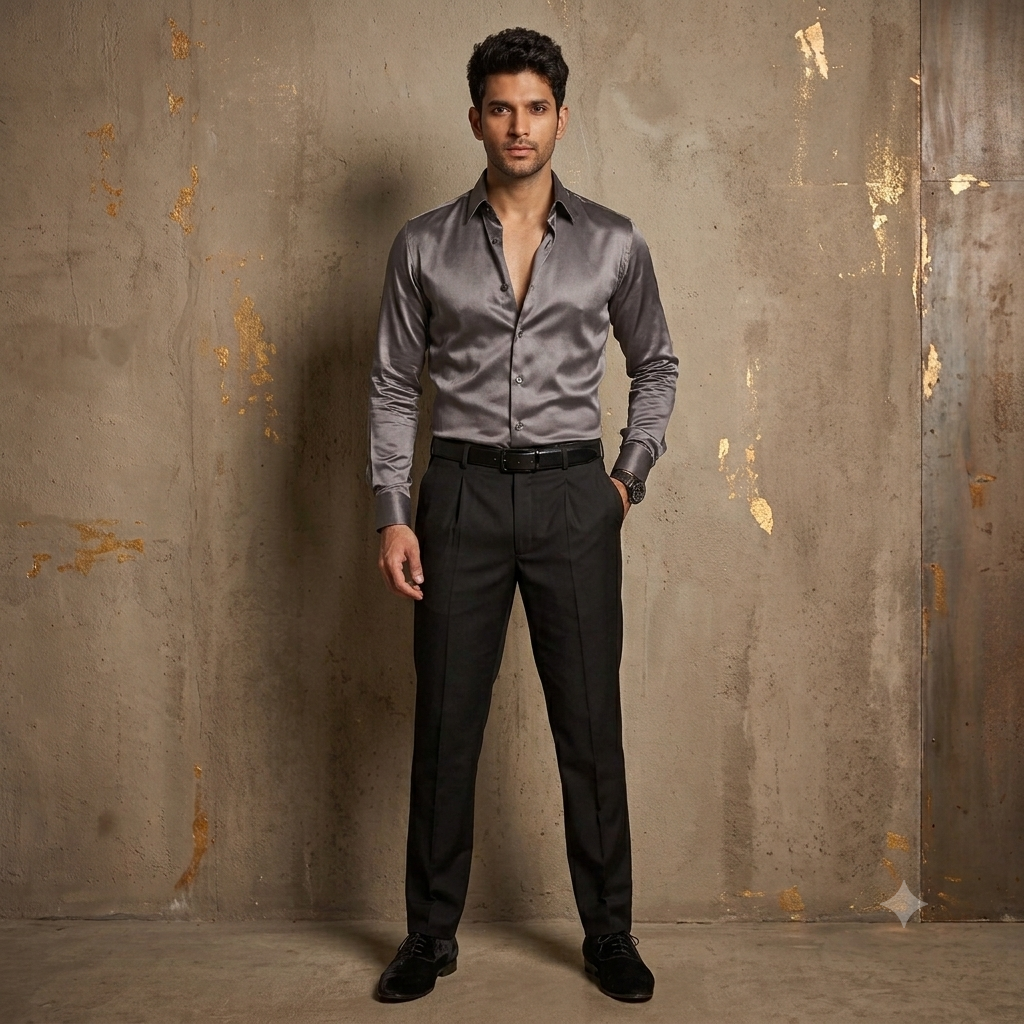 The Steel Grey Satin Formal Shirt