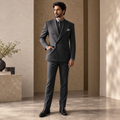 Suit Double Breasted Charcoal Grey Stripes