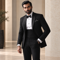 Tuxedo Suit Black Wool with Cummerbund Shirt and Bow-Tie