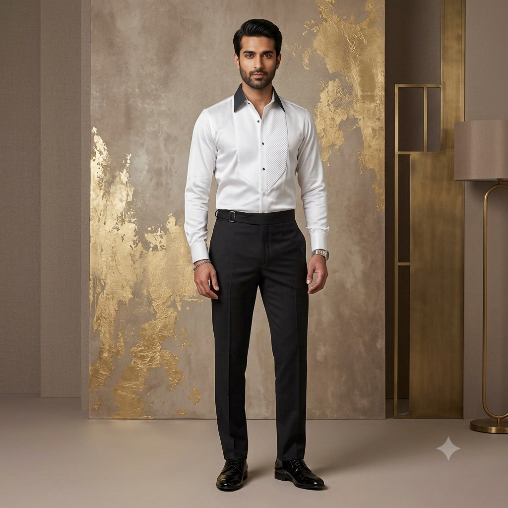 The Contrast Collar Diagonal Pintuck Tuxedo Shirt