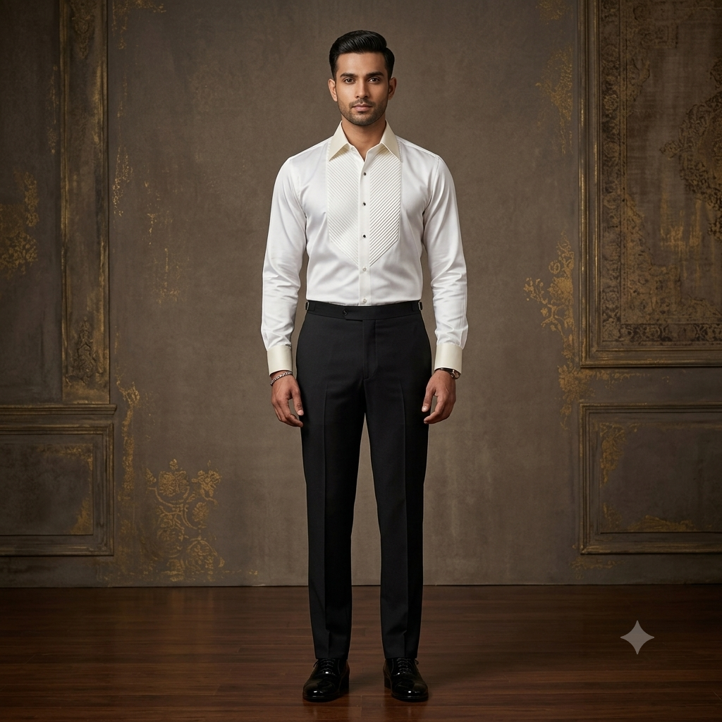 Title: The Ivory Diagonal Pintuck Tuxedo Shirt